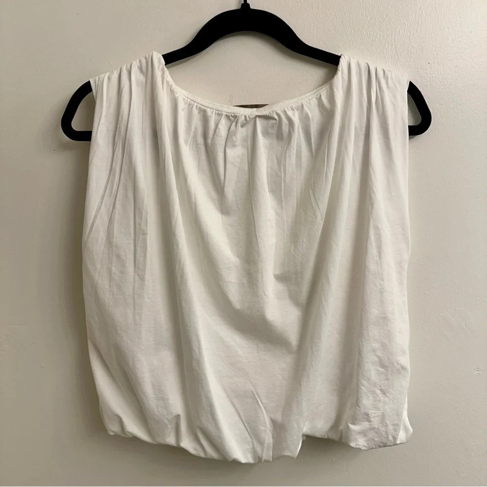 LOFT Ivory White Bubble Hem Pleated Blouse Sz S Cotton - Picture 5 of 9